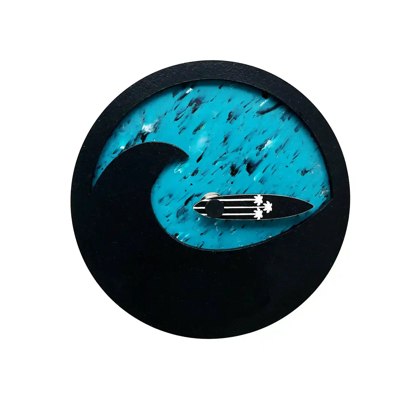 Horloge des marées bleu, ronde avec une grande vague noir en surimpression