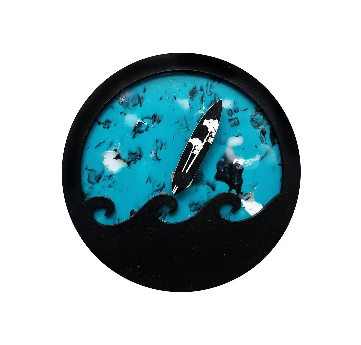 Horloge des marées bleu, ronde avec une vague noir en surimpression