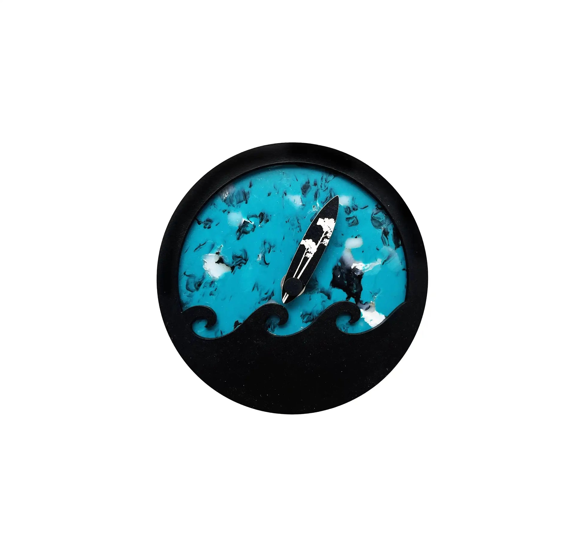 Horloge des marées bleu, ronde avec une vague noir en surimpression